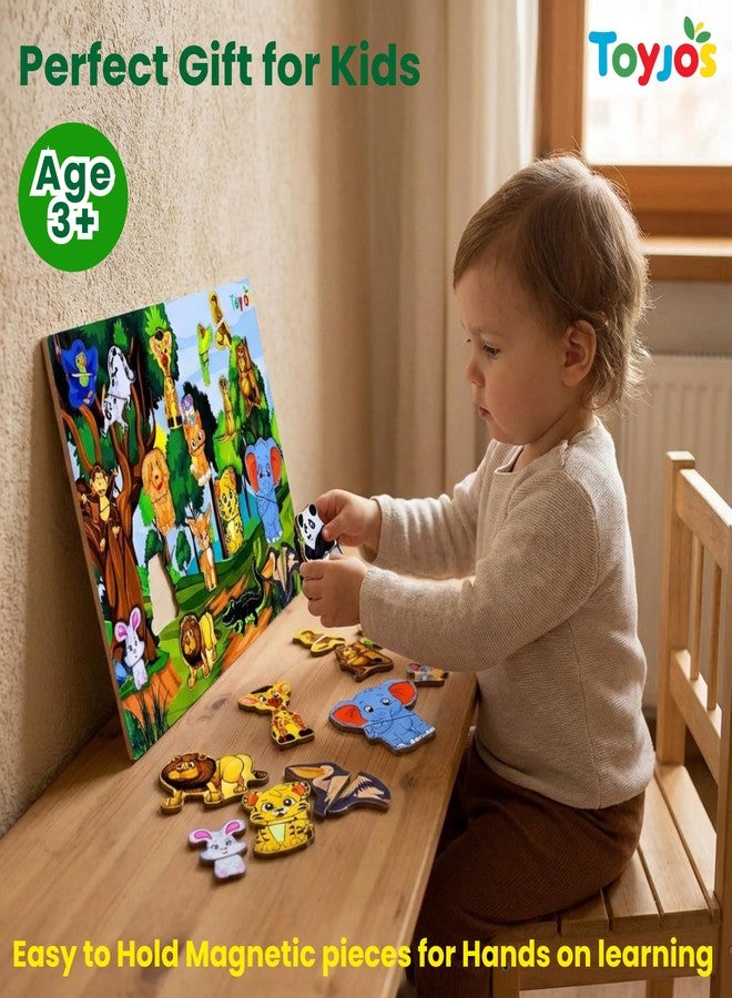 TOYJOS Wooden Magnetic Wild Animal Puzzle for Kids | 50+ Pieces Strong Magnetic Jigsaw with Wooden Board | Educational Learning Toy for Boys-Girls (Multicolor, Ages 2-7 Years) - Image 5